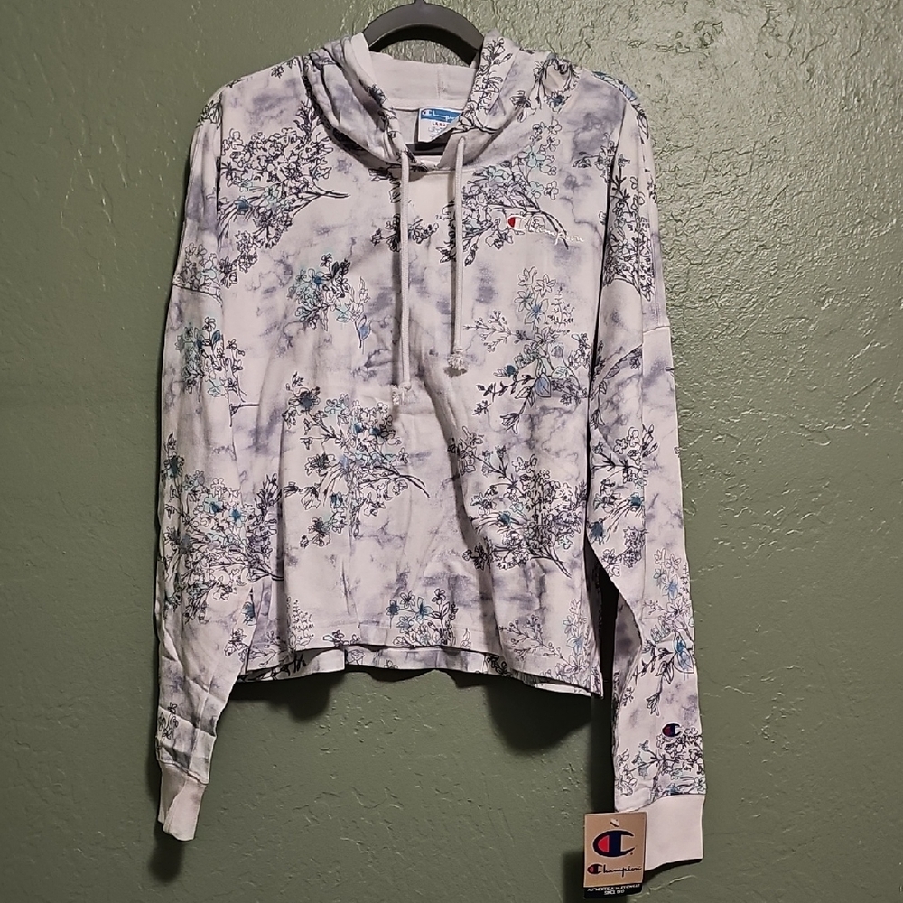 Champion Women's Floral Crew Neck Sweater - Gray and Blue